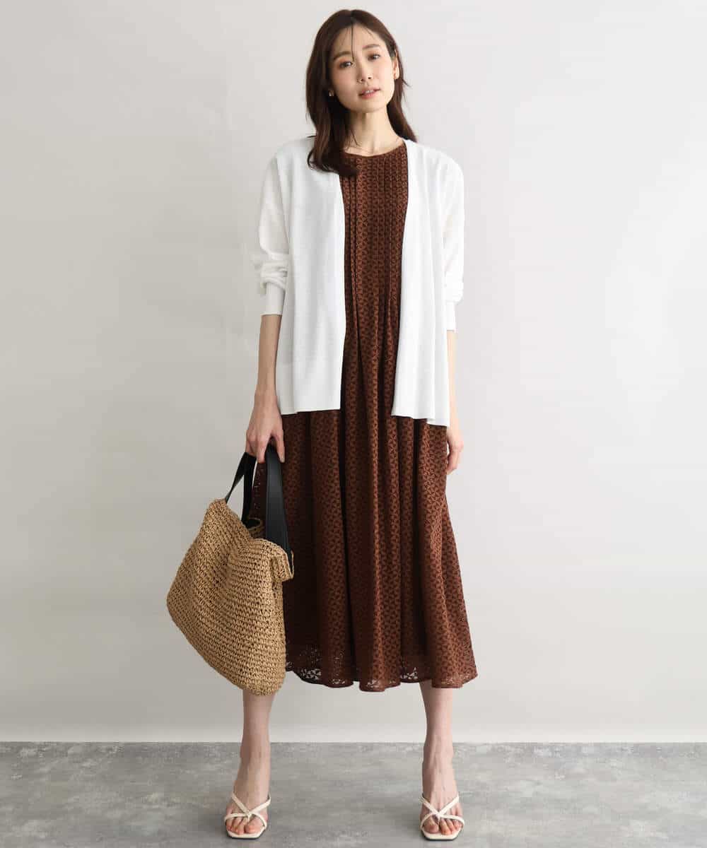 FKEGD52240 MK MICHEL KLEIN(MK ミッシェルクラン) [洗える]幾何柄レースAラインワンピース ブラック