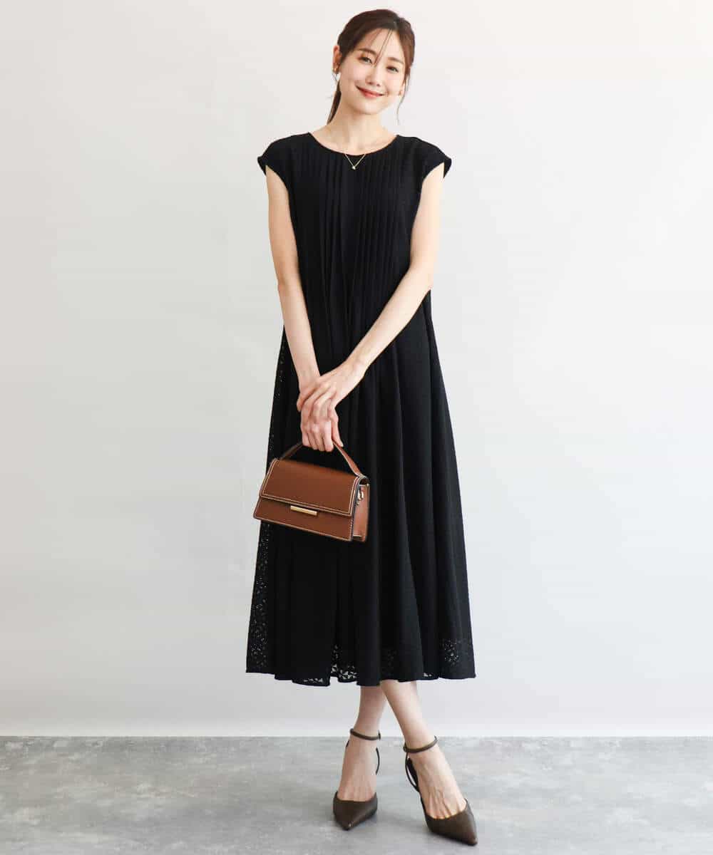 FKEGD52240 MK MICHEL KLEIN(MK ミッシェルクラン) [洗える]幾何柄レースAラインワンピース ブラック