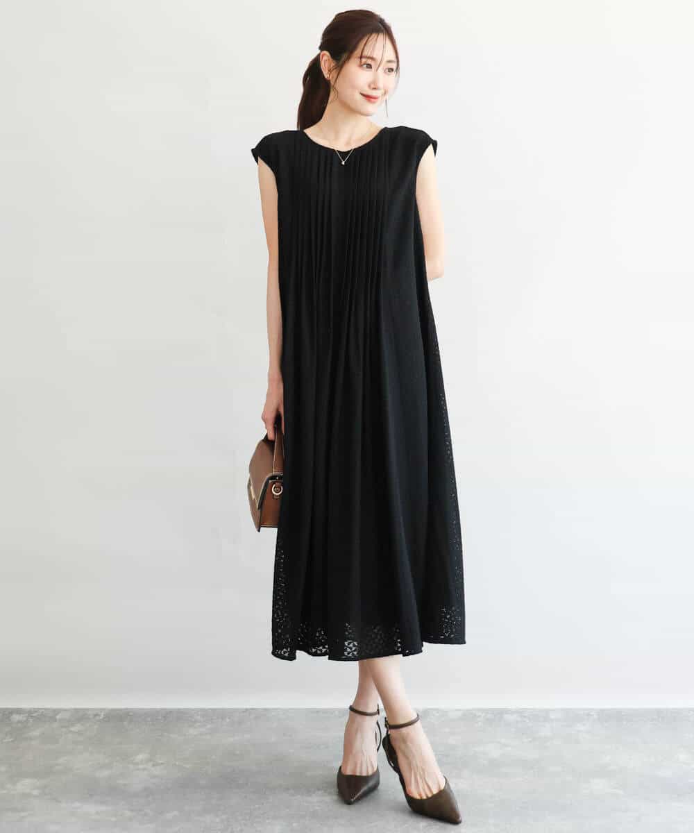 FKEGD52240 MK MICHEL KLEIN(MK ミッシェルクラン) [洗える]幾何柄レースAラインワンピース ブラック