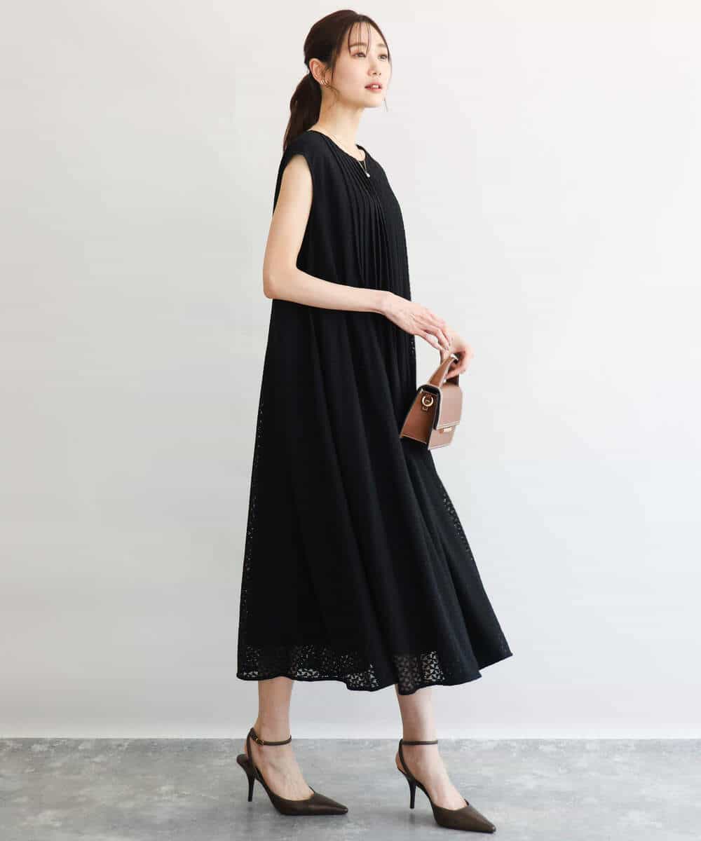 FKEGD52240 MK MICHEL KLEIN(MK ミッシェルクラン) [洗える]幾何柄レースAラインワンピース ブラック