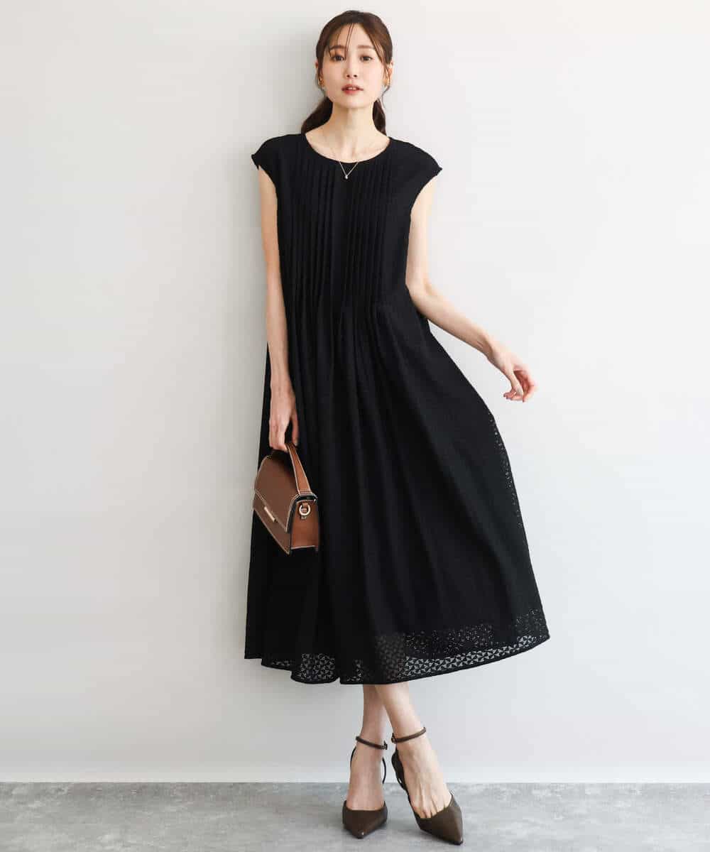 FKEGD52240 MK MICHEL KLEIN(MK ミッシェルクラン) [洗える]幾何柄レースAラインワンピース ブラック