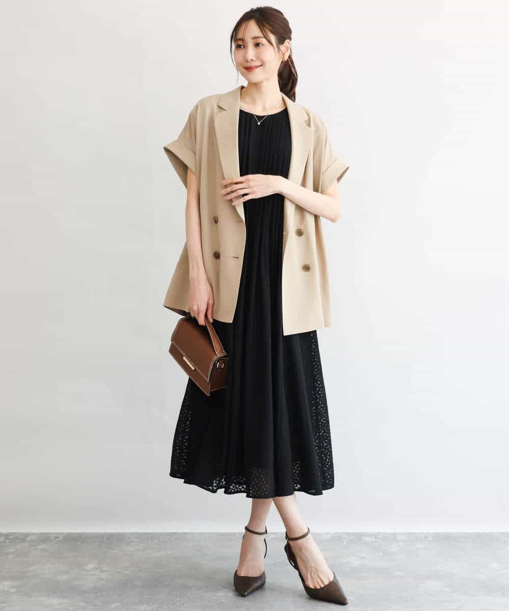 FKEGD52240 MK MICHEL KLEIN(MK ミッシェルクラン) [洗える]幾何柄レースAラインワンピース ブラック