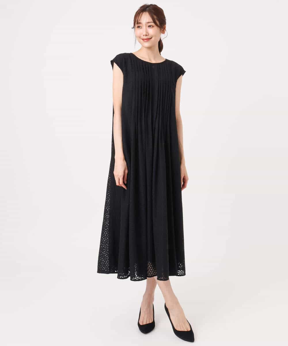 FKEGD52240 MK MICHEL KLEIN(MK ミッシェルクラン) [洗える]幾何柄レースAラインワンピース ブラック