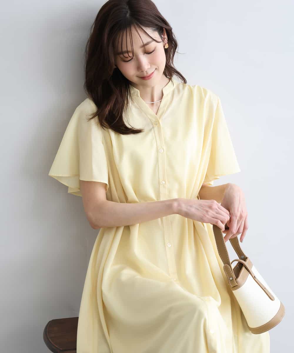 FKEGD58210 MK MICHEL KLEIN(MK ミッシェルクラン) [洗える]フレアースリーブ ベルト付きワンピース ライトイエロー