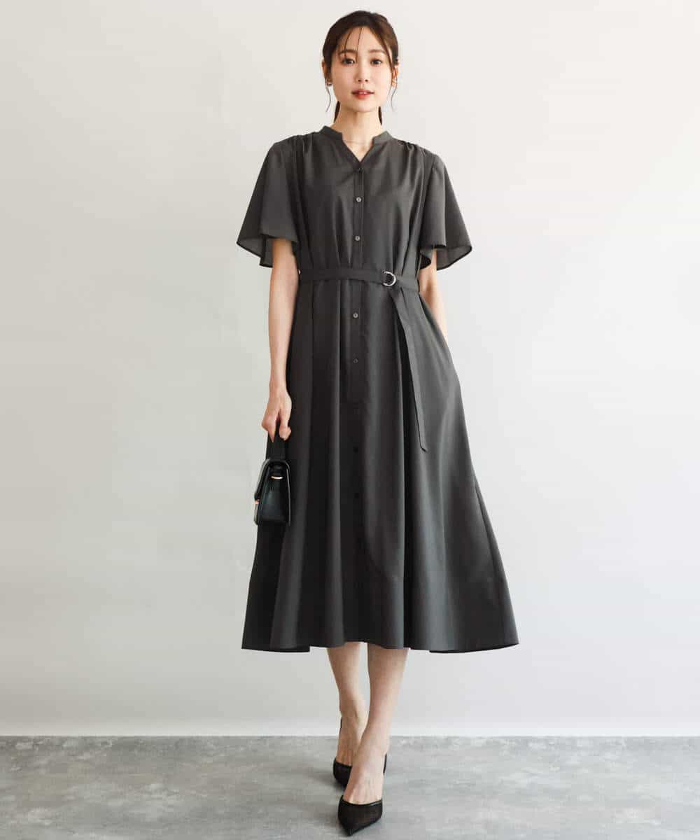 FKEGD58210 MK MICHEL KLEIN(MK ミッシェルクラン) [洗える]フレアースリーブ ベルト付きワンピース ライトイエロー