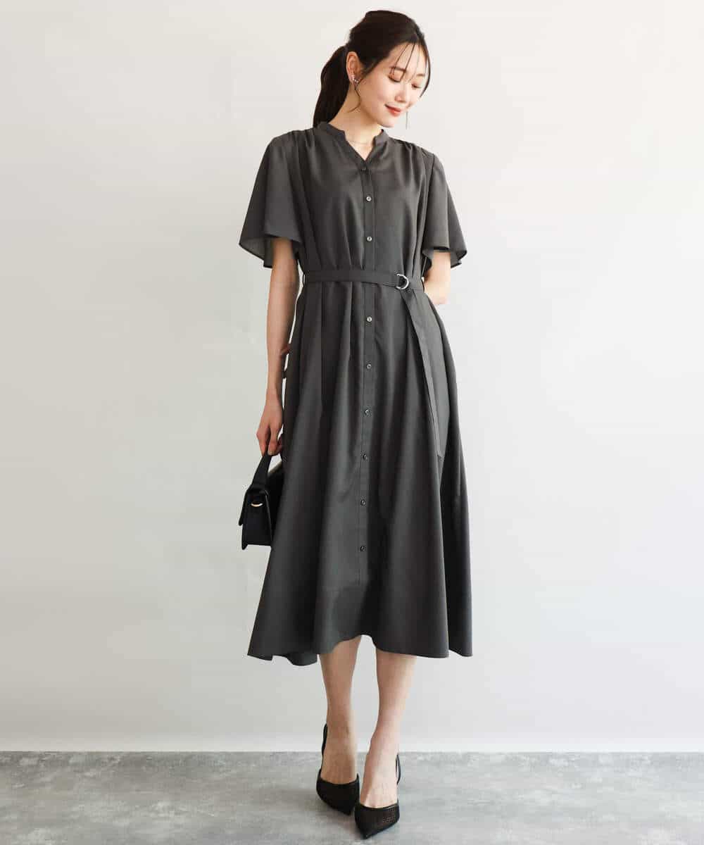 FKEGD58210 MK MICHEL KLEIN(MK ミッシェルクラン) [洗える]フレアースリーブ ベルト付きワンピース ライトイエロー