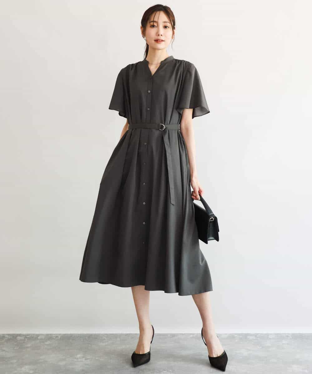 FKEGD58210 MK MICHEL KLEIN(MK ミッシェルクラン) [洗える]フレアースリーブ ベルト付きワンピース ライトイエロー