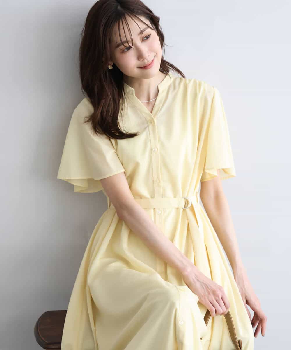 FKEGD58210 MK MICHEL KLEIN(MK ミッシェルクラン) [洗える]フレアースリーブ ベルト付きワンピース ライトイエロー