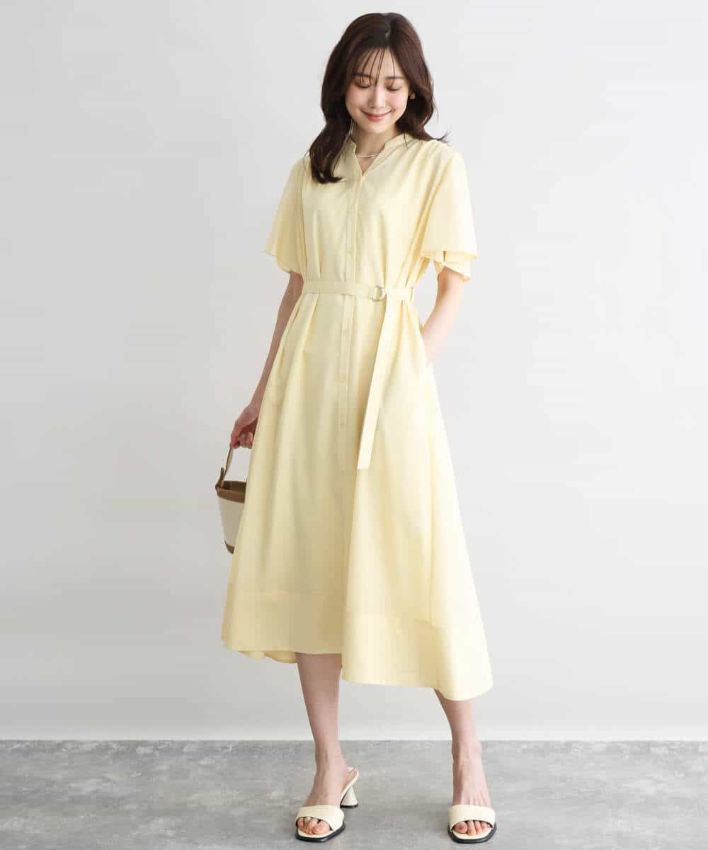 FKEGD58210 MK MICHEL KLEIN(MK ミッシェルクラン) [洗える]フレアースリーブ ベルト付きワンピース ライトイエロー