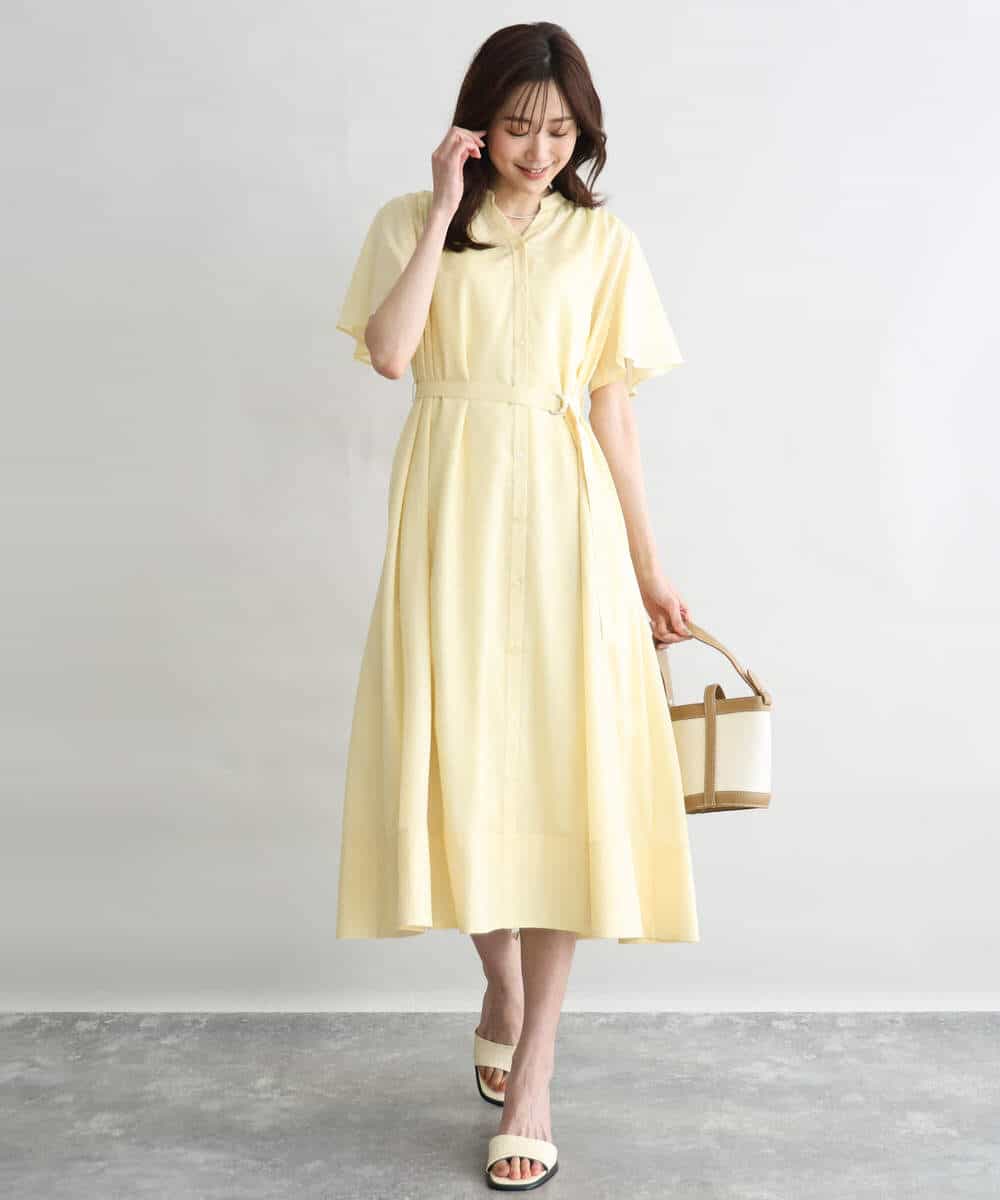 FKEGD58210 MK MICHEL KLEIN(MK ミッシェルクラン) [洗える]フレアースリーブ ベルト付きワンピース ライトイエロー
