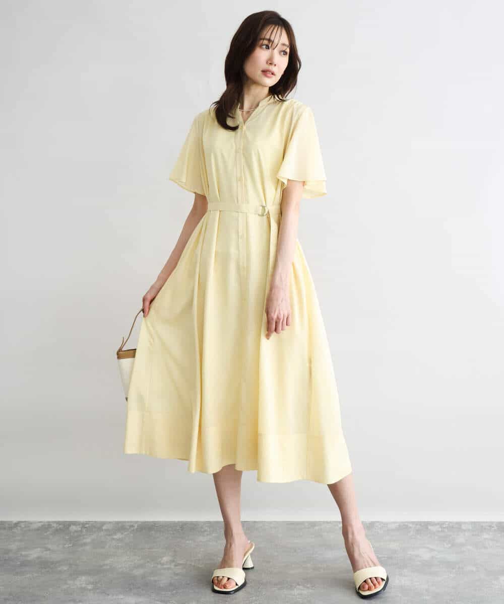 FKEGD58210 MK MICHEL KLEIN(MK ミッシェルクラン) [洗える]フレアースリーブ ベルト付きワンピース ライトイエロー