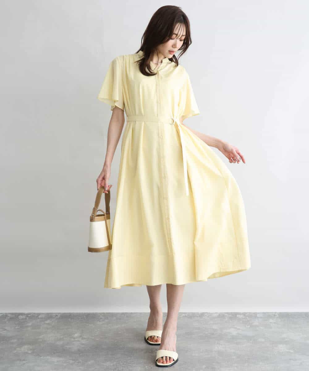 FKEGD58210 MK MICHEL KLEIN(MK ミッシェルクラン) [洗える]フレアースリーブ ベルト付きワンピース ライトイエロー