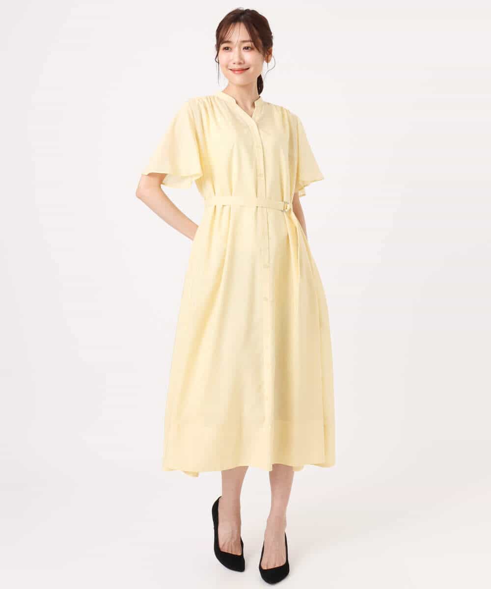 FKEGD58210 MK MICHEL KLEIN(MK ミッシェルクラン) [洗える]フレアースリーブ ベルト付きワンピース ライトイエロー
