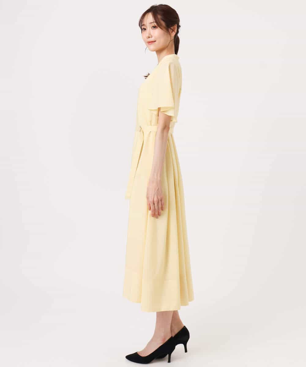 FKEGD58210 MK MICHEL KLEIN(MK ミッシェルクラン) [洗える]フレアースリーブ ベルト付きワンピース ライトイエロー