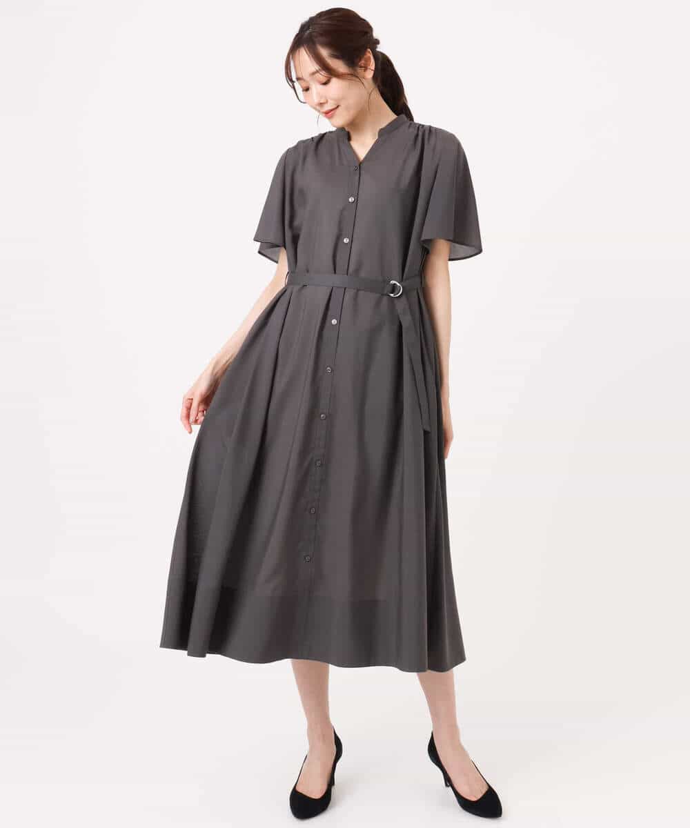 FKEGD58210 MK MICHEL KLEIN(MK ミッシェルクラン) [洗える]フレアースリーブ ベルト付きワンピース ライトイエロー