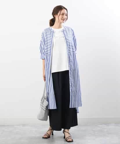 FKEGS36230  ストライプ柄シャツワンピース/洗える