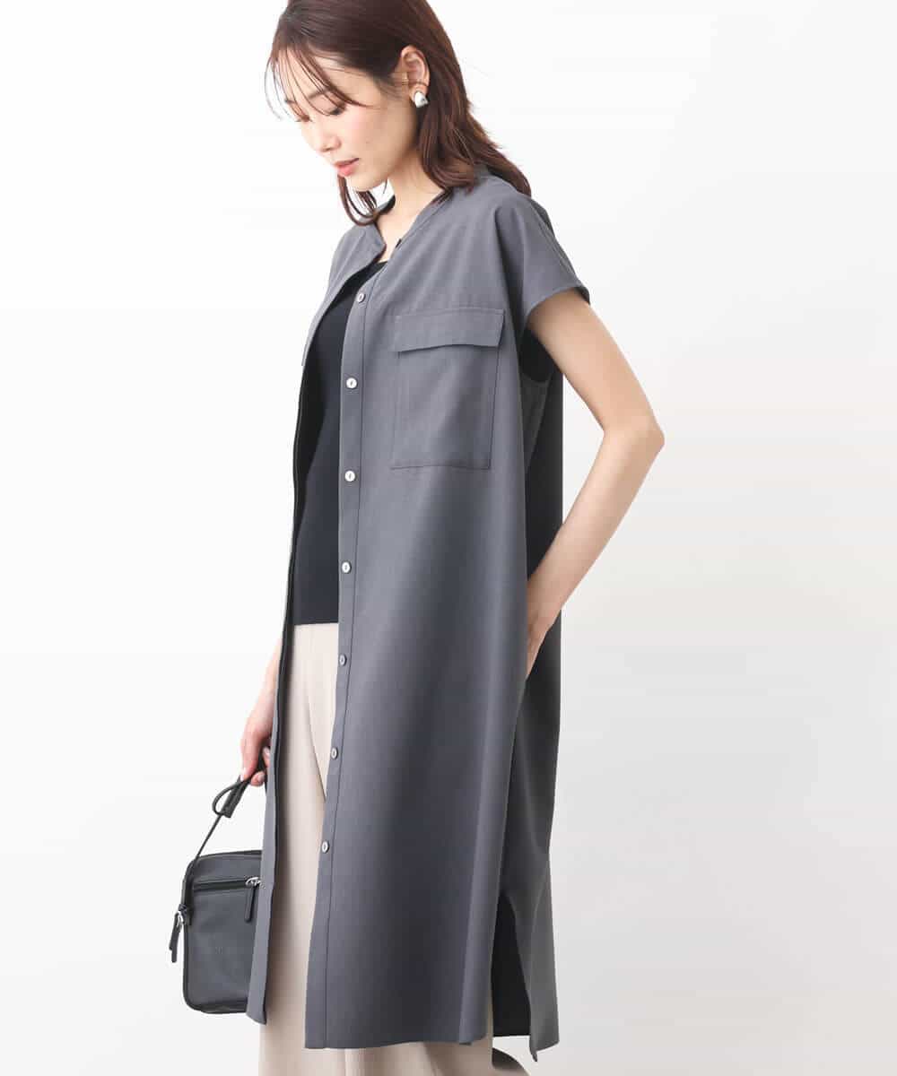 FKEGV50180 MK MICHEL KLEIN(MK ミッシェルクラン) Reflaxチュニックシャツワンピースジレ/セットアップ対応/洗える ダークグレー