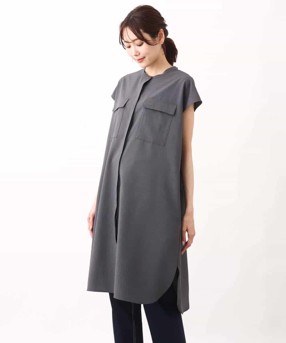 FKEGV50180 MK MICHEL KLEIN(MK ミッシェルクラン) Reflaxチュニックシャツワンピースジレ/セットアップ対応/洗える ダークグレー