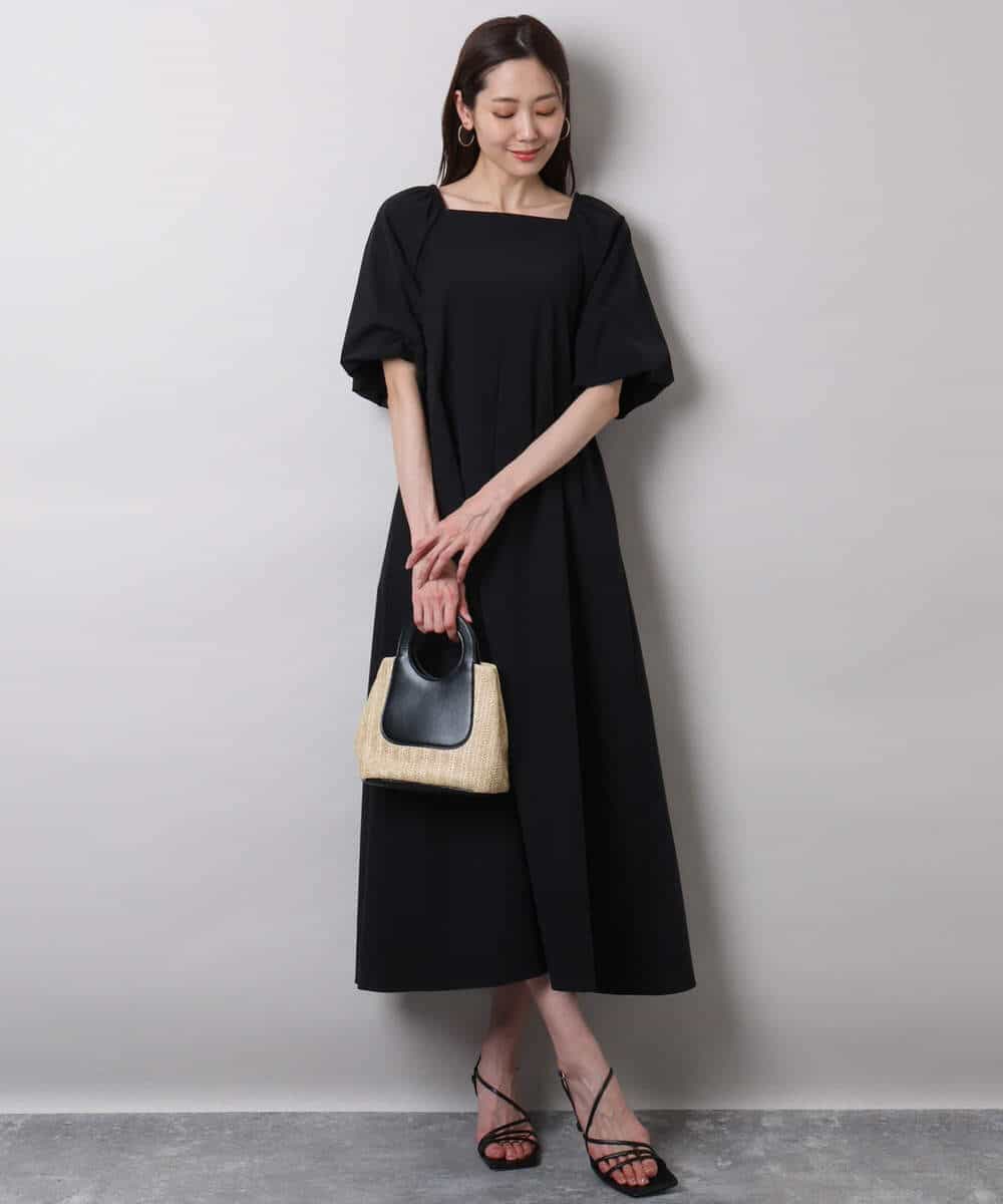 FKEHA61210 MK MICHEL KLEIN(MK ミッシェルクラン) スクエアネックタフタワンピース/撥水/UVカット/接触冷感/洗える ライトグレー