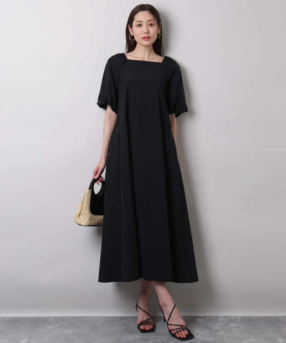 FKEHA61210 MK MICHEL KLEIN(MK ミッシェルクラン) スクエアネックタフタワンピース/撥水/UVカット/接触冷感/洗える ライトグレー