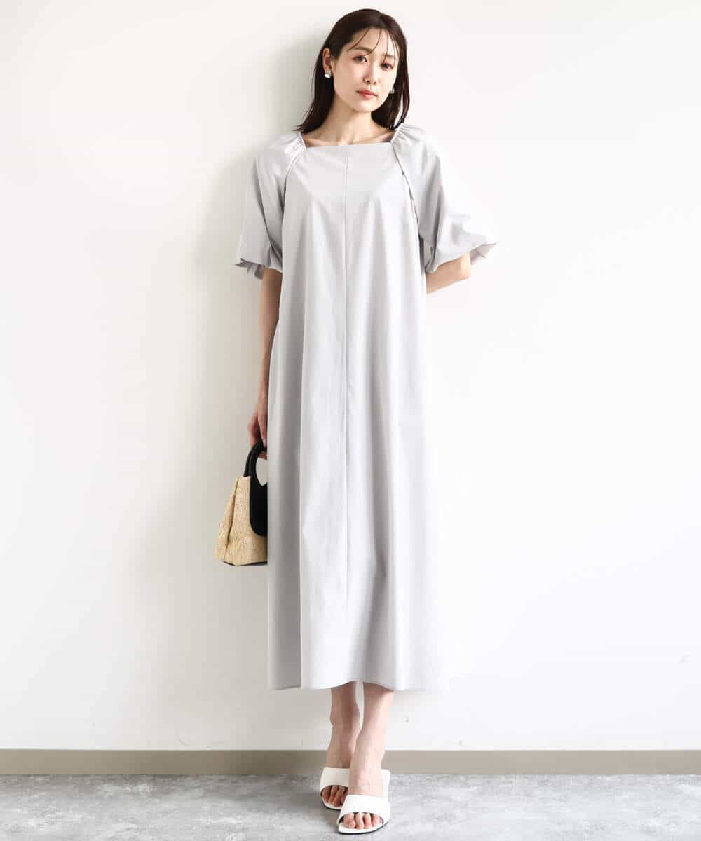 FKEHA61210 MK MICHEL KLEIN(MK ミッシェルクラン) スクエアネックタフタワンピース/撥水/UVカット/接触冷感/洗える ライトグレー