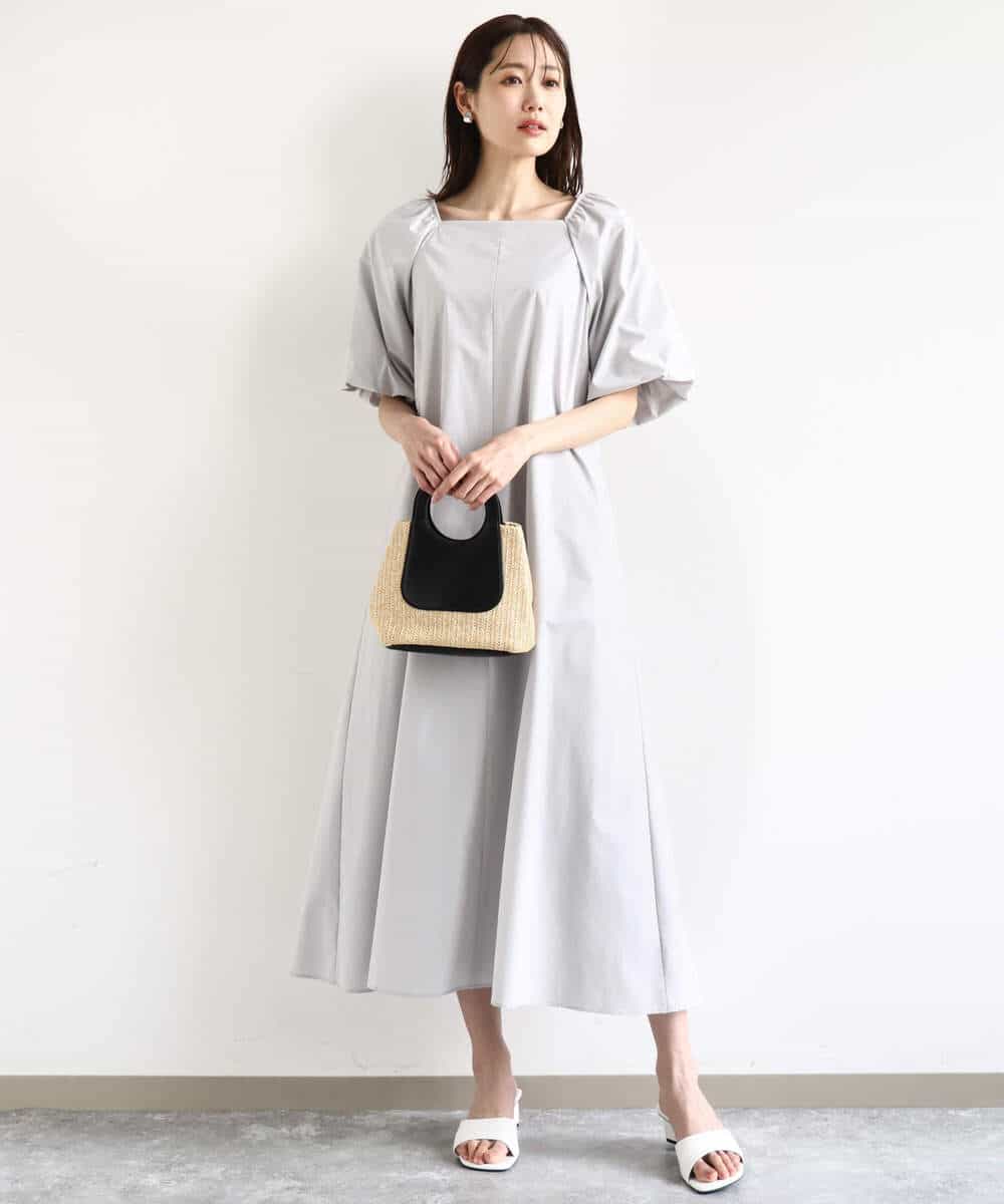 FKEHA61210 MK MICHEL KLEIN(MK ミッシェルクラン) スクエアネックタフタワンピース/撥水/UVカット/接触冷感/洗える ライトグレー