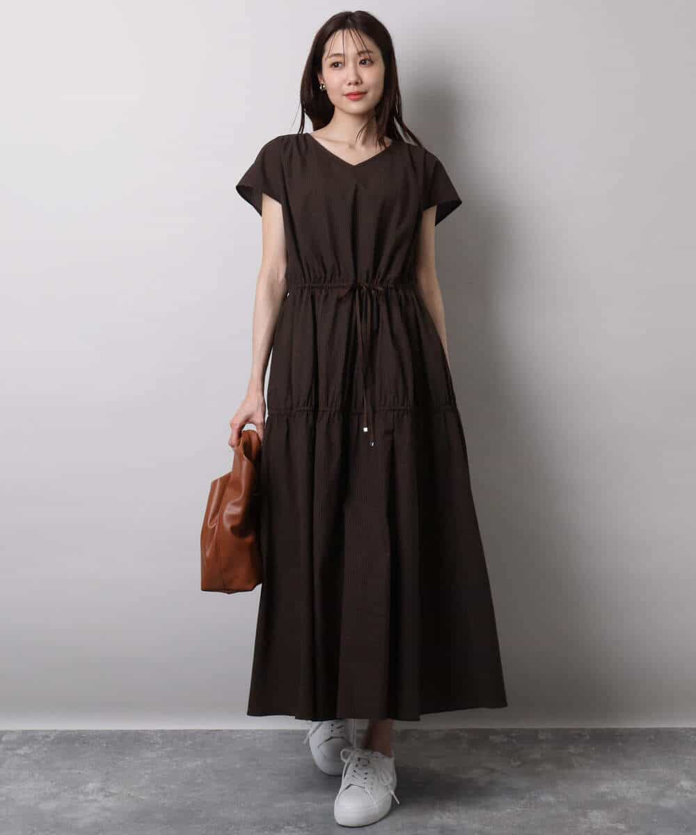FKEHA63210 MK MICHEL KLEIN(MK ミッシェルクラン) Vネックフレンチスリーブワンピース/洗える ブルー