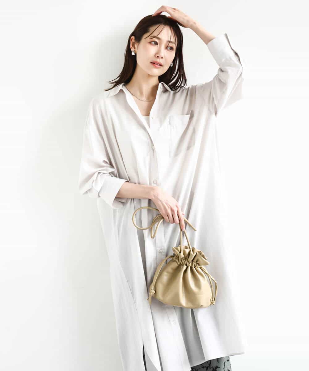 FKEHA64200 MK MICHEL KLEIN(MK ミッシェルクラン) コットンリネンロングシャツワンピース/洗える グレージュ