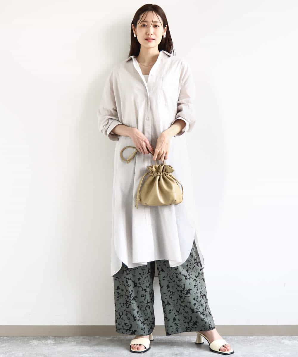 FKEHA64200 MK MICHEL KLEIN(MK ミッシェルクラン) コットンリネンロングシャツワンピース/洗える グレージュ