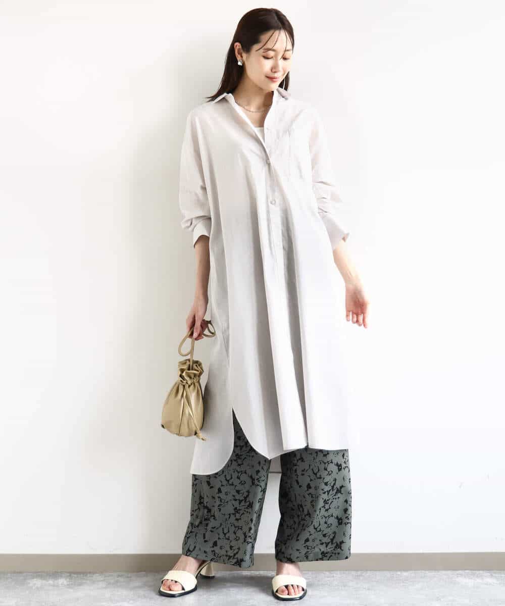 FKEHA64200 MK MICHEL KLEIN(MK ミッシェルクラン) コットンリネンロングシャツワンピース/洗える グレージュ