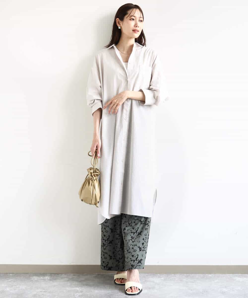 FKEHA64200 MK MICHEL KLEIN(MK ミッシェルクラン) コットンリネンロングシャツワンピース/洗える グレージュ