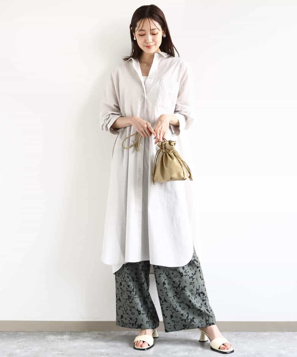 FKEHA64200 MK MICHEL KLEIN(MK ミッシェルクラン) コットンリネンロングシャツワンピース/洗える グレージュ