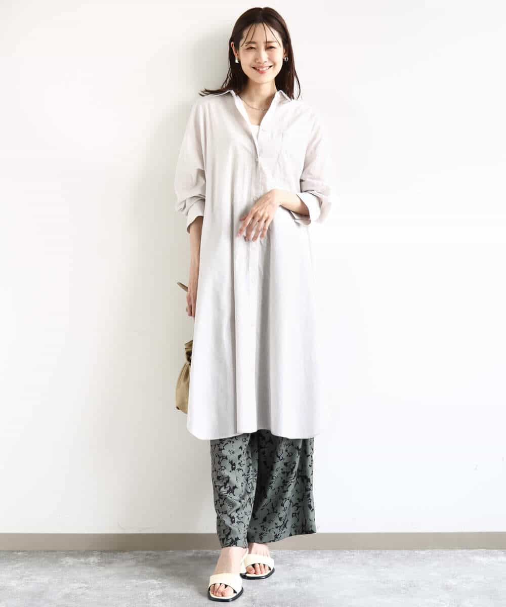 FKEHA64200 MK MICHEL KLEIN(MK ミッシェルクラン) コットンリネンロングシャツワンピース/洗える グレージュ