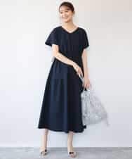 FKEHD64220 MK MICHEL KLEIN(MK ミッシェルクラン) [撥水/UVカット/洗える]ドローコードデザインVネックワンピース ネイビー