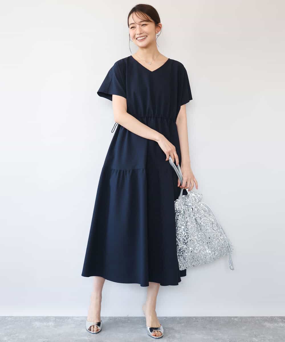 FKEHD64220 MK MICHEL KLEIN(MK ミッシェルクラン) [撥水/UVカット/洗える]ドローコードデザインVネックワンピース ネイビー