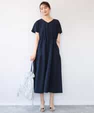 FKEHD64220 MK MICHEL KLEIN(MK ミッシェルクラン) [撥水/UVカット/洗える]ドローコードデザインVネックワンピース ネイビー