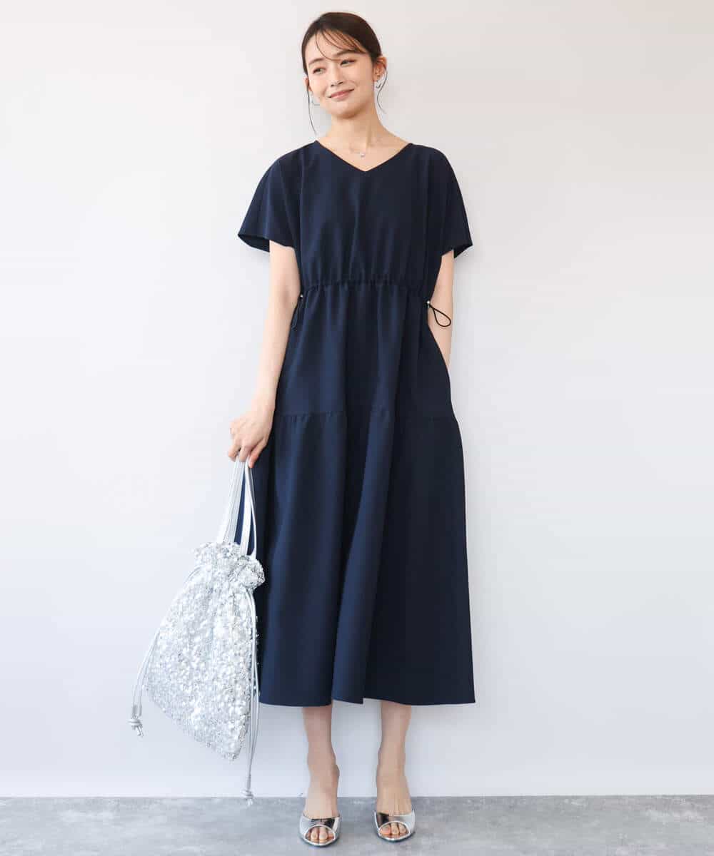 FKEHD64220 MK MICHEL KLEIN(MK ミッシェルクラン) [撥水/UVカット/洗える]ドローコードデザインVネックワンピース ネイビー