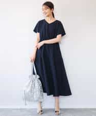 FKEHD64220 MK MICHEL KLEIN(MK ミッシェルクラン) [撥水/UVカット/洗える]ドローコードデザインVネックワンピース ネイビー