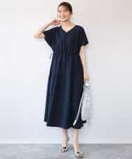 FKEHD64220 MK MICHEL KLEIN(MK ミッシェルクラン) [撥水/UVカット/洗える]ドローコードデザインVネックワンピース ネイビー