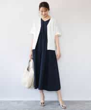 FKEHD64220 MK MICHEL KLEIN(MK ミッシェルクラン) [撥水/UVカット/洗える]ドローコードデザインVネックワンピース ネイビー