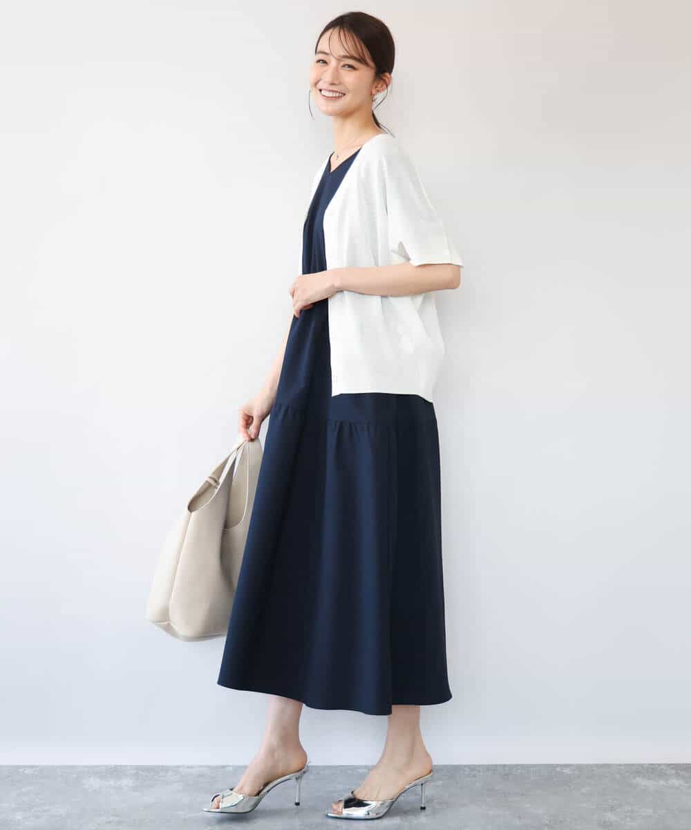 FKEHD64220 MK MICHEL KLEIN(MK ミッシェルクラン) [撥水/UVカット/洗える]ドローコードデザインVネックワンピース ネイビー