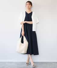 FKEHD64220 MK MICHEL KLEIN(MK ミッシェルクラン) [撥水/UVカット/洗える]ドローコードデザインVネックワンピース ネイビー