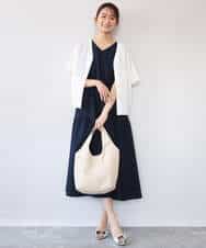 FKEHD64220 MK MICHEL KLEIN(MK ミッシェルクラン) [撥水/UVカット/洗える]ドローコードデザインVネックワンピース ネイビー