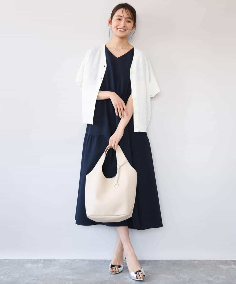 FKEHD64220 MK MICHEL KLEIN(MK ミッシェルクラン) [撥水/UVカット/洗える]ドローコードデザインVネックワンピース ネイビー