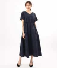 FKEHD64220 MK MICHEL KLEIN(MK ミッシェルクラン) [撥水/UVカット/洗える]ドローコードデザインVネックワンピース ネイビー