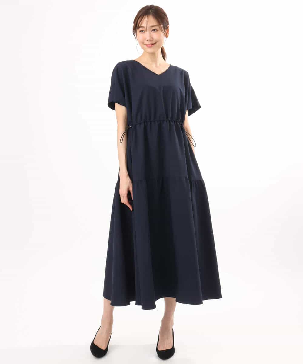 FKEHD64220 MK MICHEL KLEIN(MK ミッシェルクラン) [撥水/UVカット/洗える]ドローコードデザインVネックワンピース ネイビー