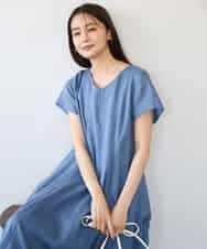 FKEHD65230 MK MICHEL KLEIN(MK ミッシェルクラン) [接触冷感/洗える]ラミーリネン混Aラインワンピース ブルー