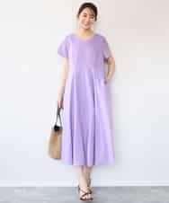 FKEHD65230 MK MICHEL KLEIN(MK ミッシェルクラン) [接触冷感/洗える]ラミーリネン混Aラインワンピース ラベンダー