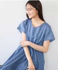 FKEHD65230 MK MICHEL KLEIN(MK ミッシェルクラン) [接触冷感/洗える]ラミーリネン混Aラインワンピース ラベンダー