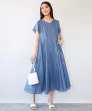 FKEHD65230 MK MICHEL KLEIN(MK ミッシェルクラン) [接触冷感/洗える]ラミーリネン混Aラインワンピース ラベンダー